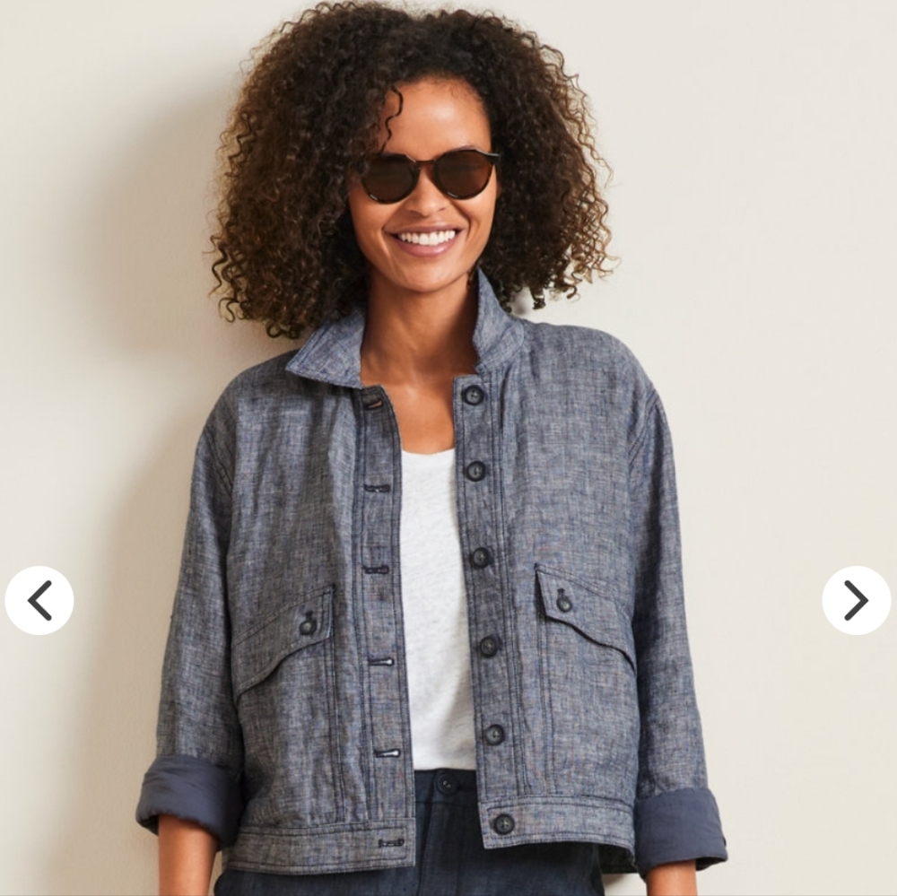 Garnet Hill M Harlow Linen Jacket Indigo Chambray